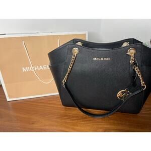 Michael Kors Jet Set Travel LG Chain Shoulder Tote Black Leather NWT